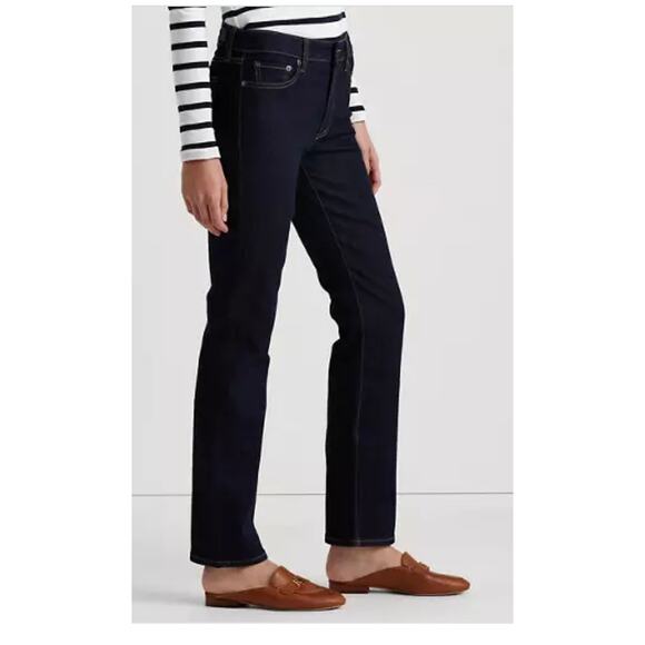 Lauren Ralph Lauren Womens Jeans Classic Straight Leg Mid Rise Dark Blue Rinse 6 - Picture 2 of 14